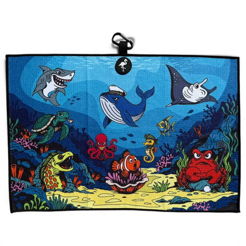 Deep Blue Sea Golf Towel | 24” x 16” Microfiber Towel | Magnetic Clip & Carabiner | Premium Golf Accessory