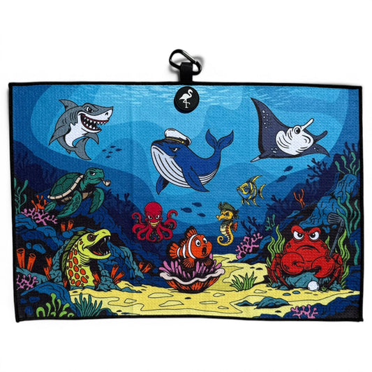 Deep Blue Sea Golf Towel | 24” x 16” Microfiber Towel | Magnetic Clip & Carabiner | Premium Golf Accessory