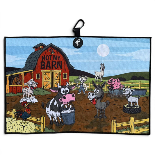 Back Nine Barnyard Golf Towel | 24” x 16” Microfiber Towel | Magnetic Clip & Carabiner | Premium Golf Accessory