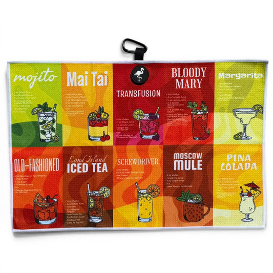 Classic Cocktails Golf Towel | 24” x 16” Microfiber Towel | Magnetic Clip & Carabiner | Premium Golf Accessory