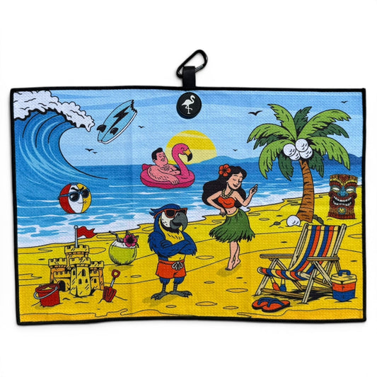 Beach Party Golf Towel | 24” x 16” Microfiber Towel | Magnetic Clip & Carabiner | Premium Golf Accessory
