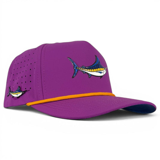 Marlin Golf Hat | Snapback Cap | Built-in Magnetic Ball Marker Holder + Marker Included | Adjustable Purple