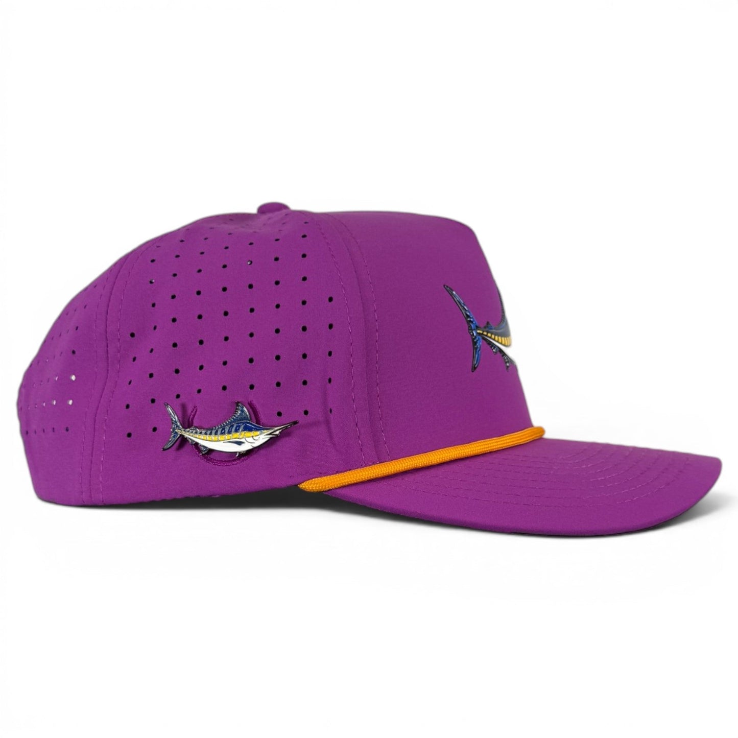 Marlin Golf Hat | Snapback Cap | Built-in Magnetic Ball Marker Holder + Marker Included | Adjustable Purple