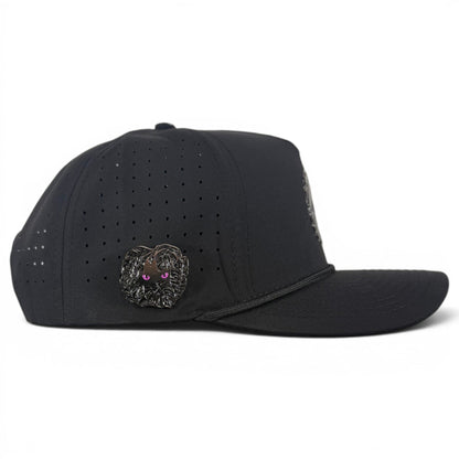 Night Stalker Golf Hat | Snapback Cap | Built-in Magnetic Ball Marker Holder + Marker Included | Adjustable | Animal Eyes Black