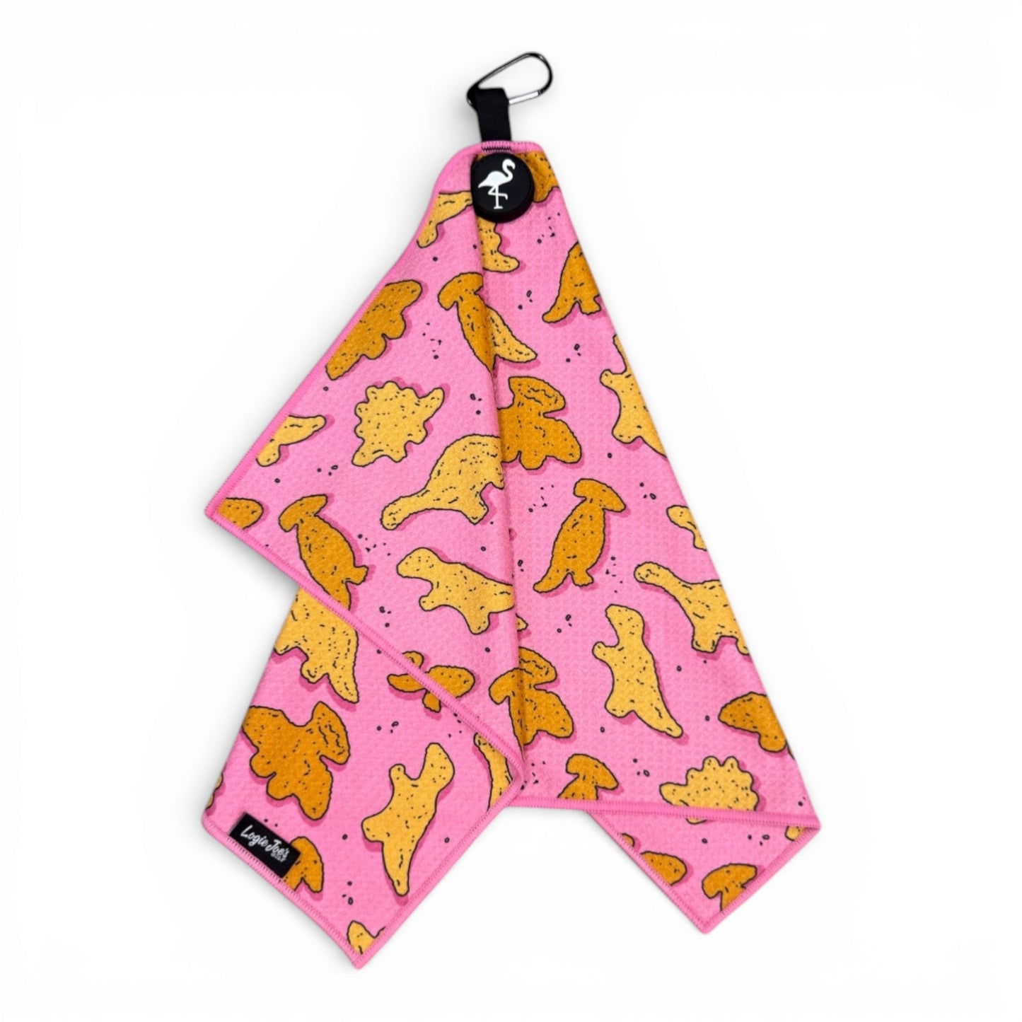 Pink Dino Nugget Golf Towel | Premium Double-Sided Microfiber | Heavy-Duty Magnetic Towel with Carabiner Clip | 24 x 16 in
