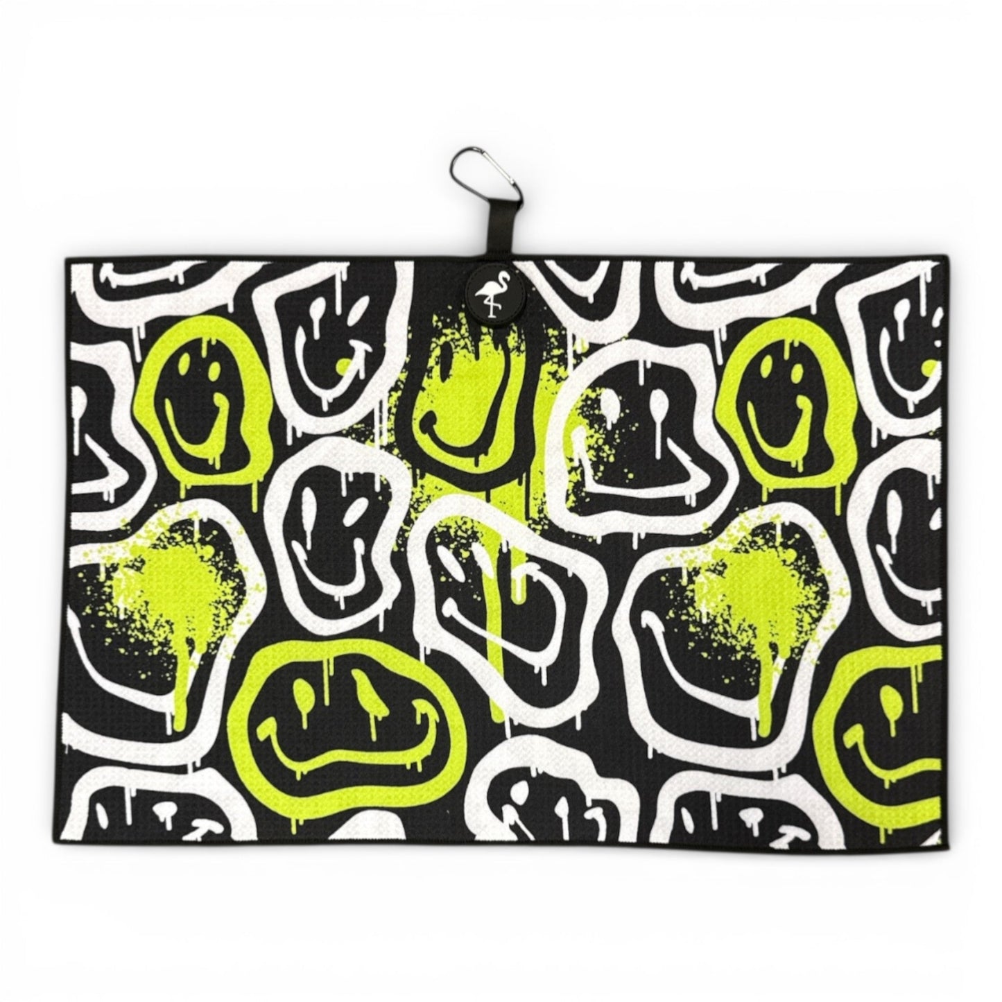 Drippy Smile Golf Towel | Premium Double-Sided Microfiber | Heavy-Duty Magnetic Towel with Carabiner Clip | 24 x 16 in