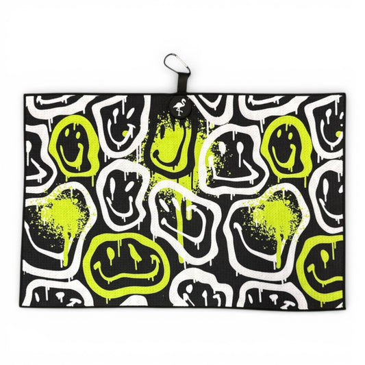Drippy Smile Golf Towel | Premium Double-Sided Microfiber | Heavy-Duty Magnetic Towel with Carabiner Clip | 24 x 16 in