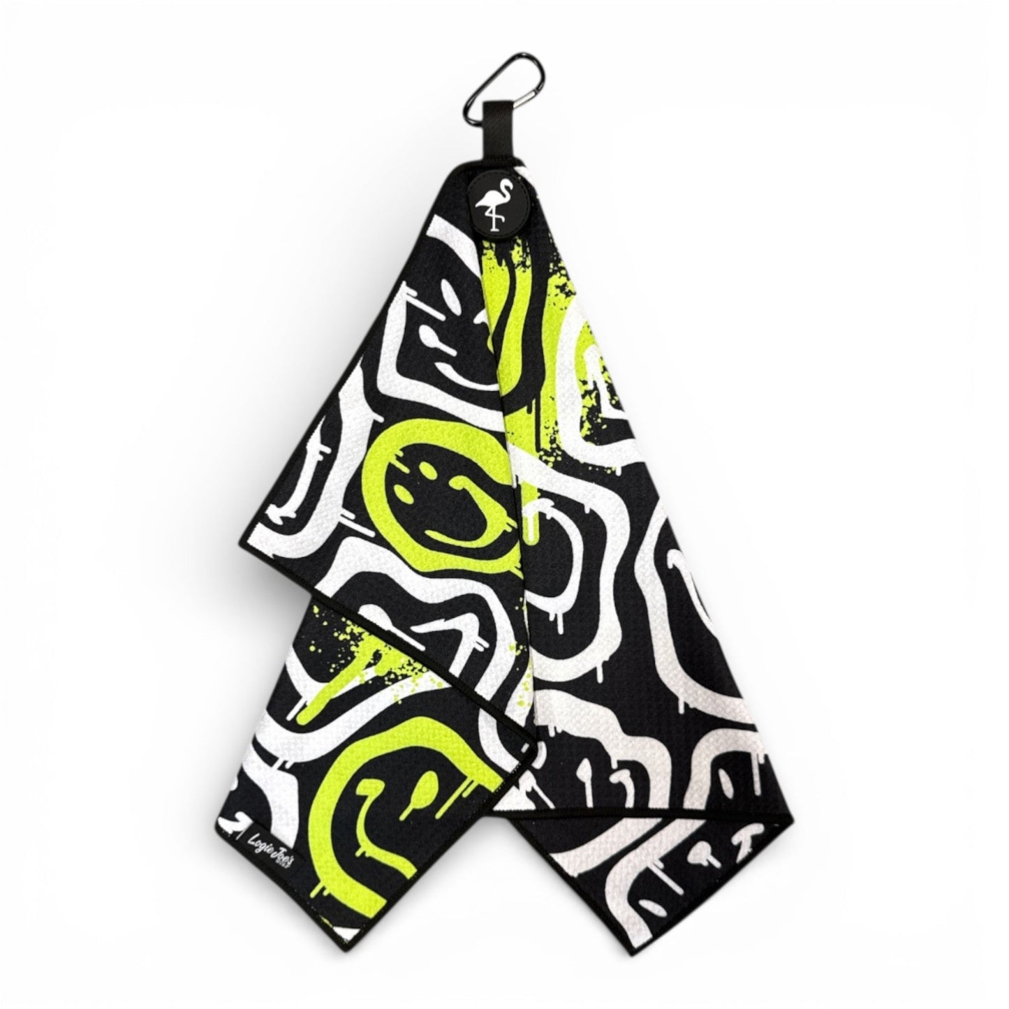 Drippy Smile Golf Towel | Premium Double-Sided Microfiber | Heavy-Duty Magnetic Towel with Carabiner Clip | 24 x 16 in
