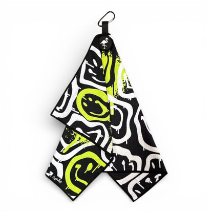 Drippy Smile Golf Towel | Premium Double-Sided Microfiber | Heavy-Duty Magnetic Towel with Carabiner Clip | 24 x 16 in