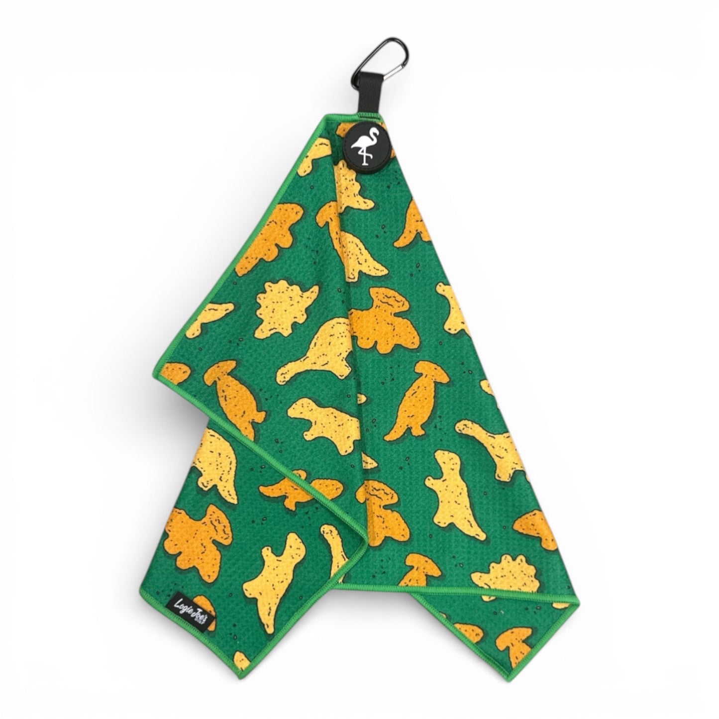 Green Dino Nugget Golf Towel | Premium Double-Sided Microfiber | Heavy-Duty Magnetic Towel with Carabiner Clip | 24 x 16 in