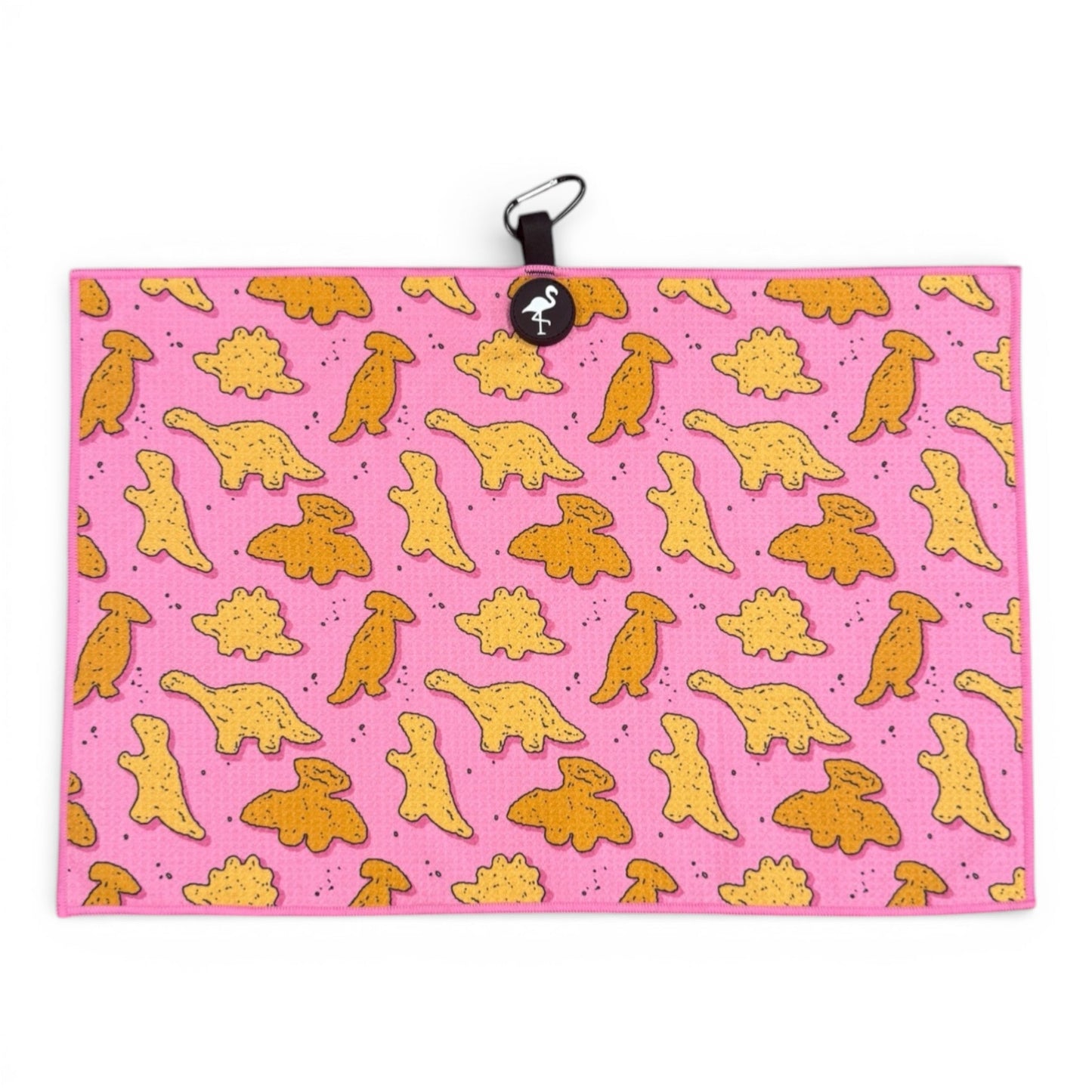 Pink Dino Nugget Golf Towel | Premium Double-Sided Microfiber | Heavy-Duty Magnetic Towel with Carabiner Clip | 24 x 16 in