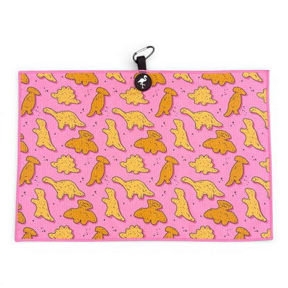 Pink Dino Nugget Golf Towel | Premium Double-Sided Microfiber | Heavy-Duty Magnetic Towel with Carabiner Clip | 24 x 16 in
