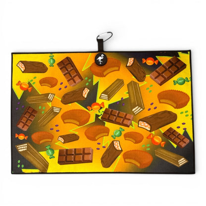Chocolate Candy Biohazard Golf Towel | Premium Double-Sided Microfiber | Heavy-Duty Magnetic Towel with Carabiner Clip | 24 x 16 in