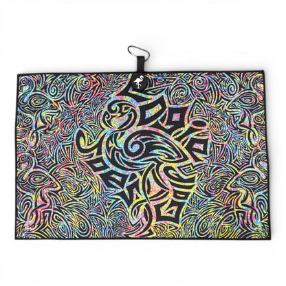 Tribal Flamingo Golf Towel | Premium Double-Sided Microfiber | Heavy-Duty Magnetic Towel with Carabiner Clip | 24 x 16 in