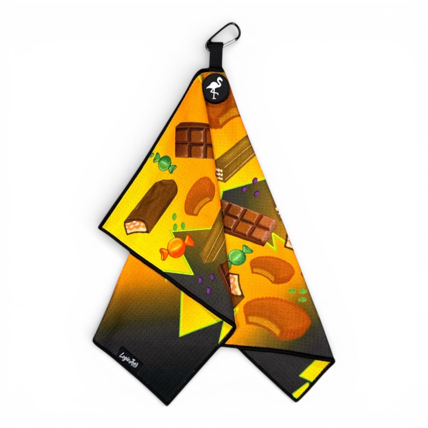 Chocolate Candy Biohazard Golf Towel | Premium Double-Sided Microfiber | Heavy-Duty Magnetic Towel with Carabiner Clip | 24 x 16 in
