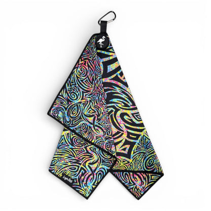 Tribal Flamingo Golf Towel | Premium Double-Sided Microfiber | Heavy-Duty Magnetic Towel with Carabiner Clip | 24 x 16 in
