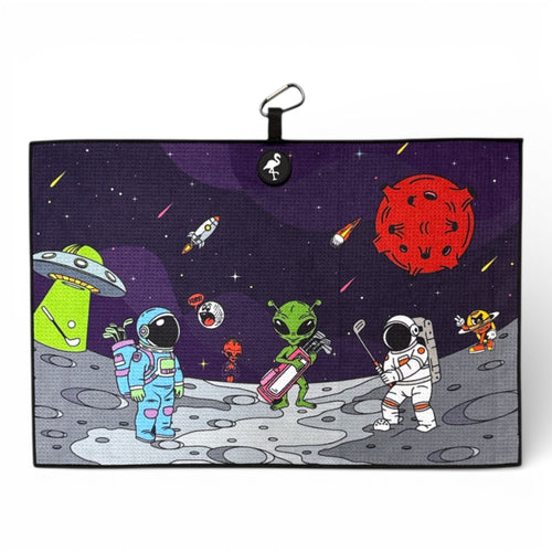 Mission to Pars Golf Towel | Premium Double-Sided Microfiber | Heavy-Duty Magnetic Towel with Carabiner Clip | 24 x 16 in | Astronaut | Space | UFO