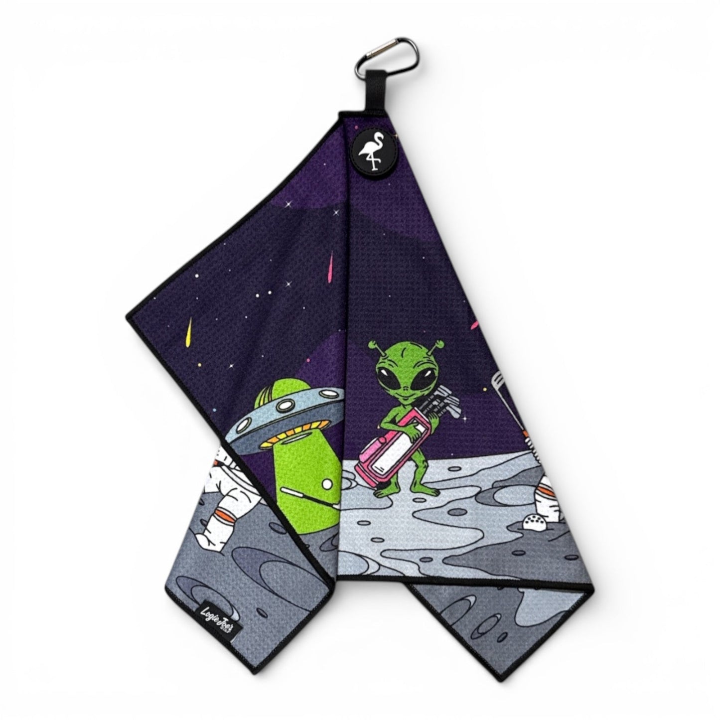 Mission to Pars Golf Towel | Premium Double-Sided Microfiber | Heavy-Duty Magnetic Towel with Carabiner Clip | 24 x 16 in | Astronaut | Space | UFO