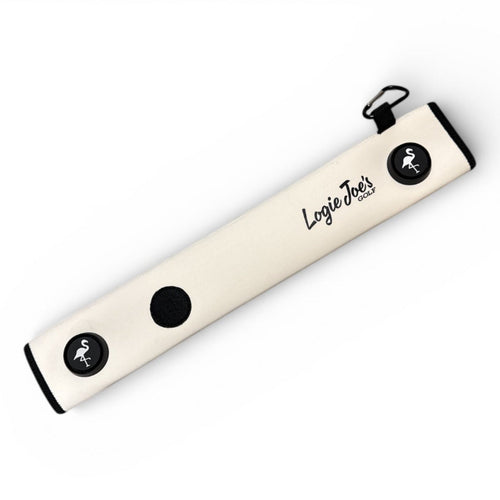 White Magnetic Golf Cart Strap Sleeve | Neoprene Rubber | Dual Accessory Magnets | Glove Holder | Carabiner Bag Attachment | 18.5 x 3.5 in | White