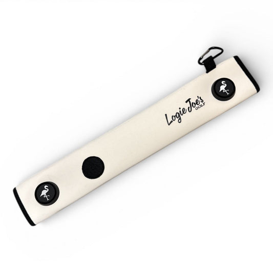 White Magnetic Golf Cart Strap Sleeve | Neoprene Rubber | Dual Accessory Magnets | Glove Holder | Carabiner Bag Attachment | 18.5 x 3.5 in | White