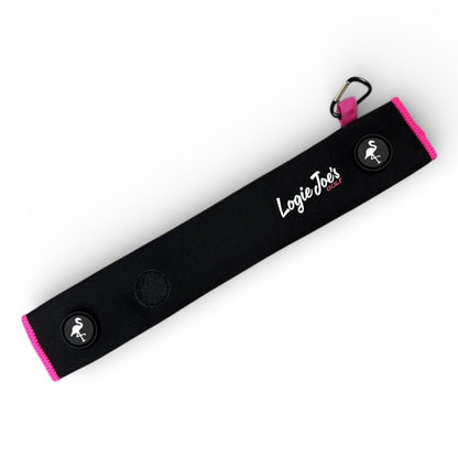 Black/Pink Magnetic Golf Cart Strap Sleeve | Neoprene Rubber | Dual Accessory Magnets | Glove Holder | Carabiner Bag Attachment | 18.5 x 3.5 in