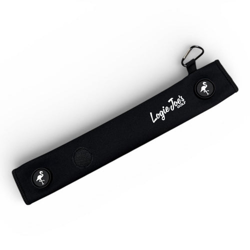 Black Magnetic Golf Cart Strap Sleeve | Neoprene Rubber | Dual Accessory Magnets | Glove Holder | Carabiner Bag Attachment | 18.5 x 3.5 in