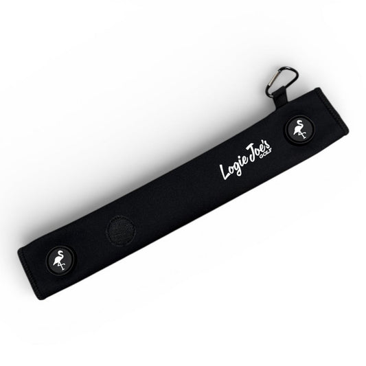 Black Magnetic Golf Cart Strap Sleeve | Neoprene Rubber | Dual Accessory Magnets | Glove Holder | Carabiner Bag Attachment | 18.5 x 3.5 in