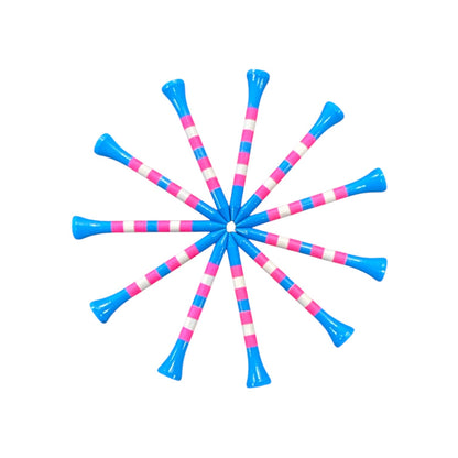 Blue Pink Stripe Premium Wooden Golf Tees | 2 3/4” Standard Size | 45 Pack Set | Durable Painted Wood Tees | Unique Designs