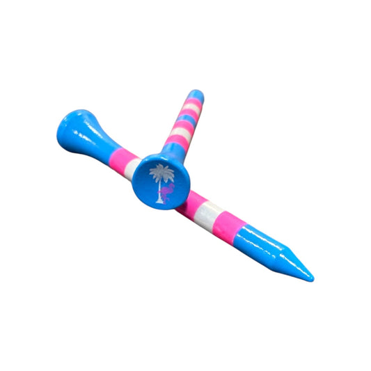 Blue Pink Stripe Premium Wooden Golf Tees | 2 3/4” Standard Size | 45 Pack Set | Durable Painted Wood Tees | Unique Designs