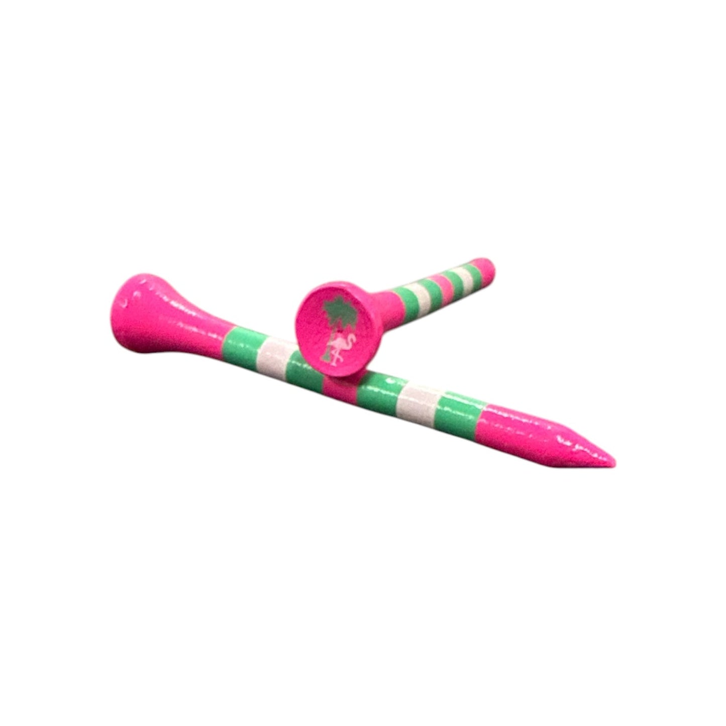 Pink Green Stripe Premium Wooden Golf Tees | 2 3/4” Standard Size | 45 Pack Set | Durable Painted Wood Tees | Unique Designs