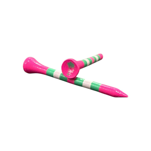 Pink Green Stripe Premium Wooden Golf Tees | 2 3/4” Standard Size | 45 Pack Set | Durable Painted Wood Tees | Unique Designs