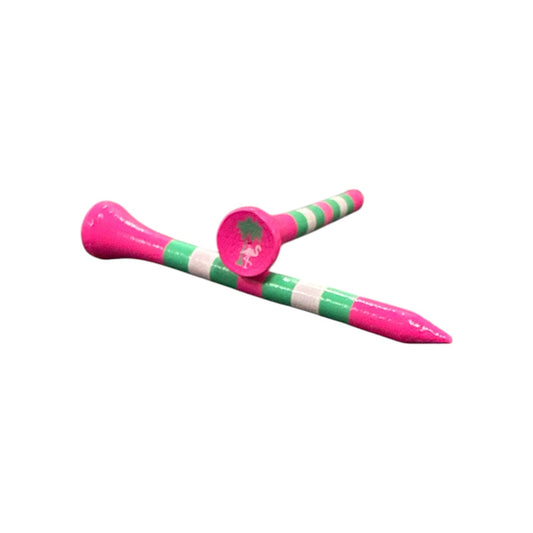 Pink Green Stripe Premium Wooden Golf Tees | 2 3/4” Standard Size | 45 Pack Set | Durable Painted Wood Tees | Unique Designs