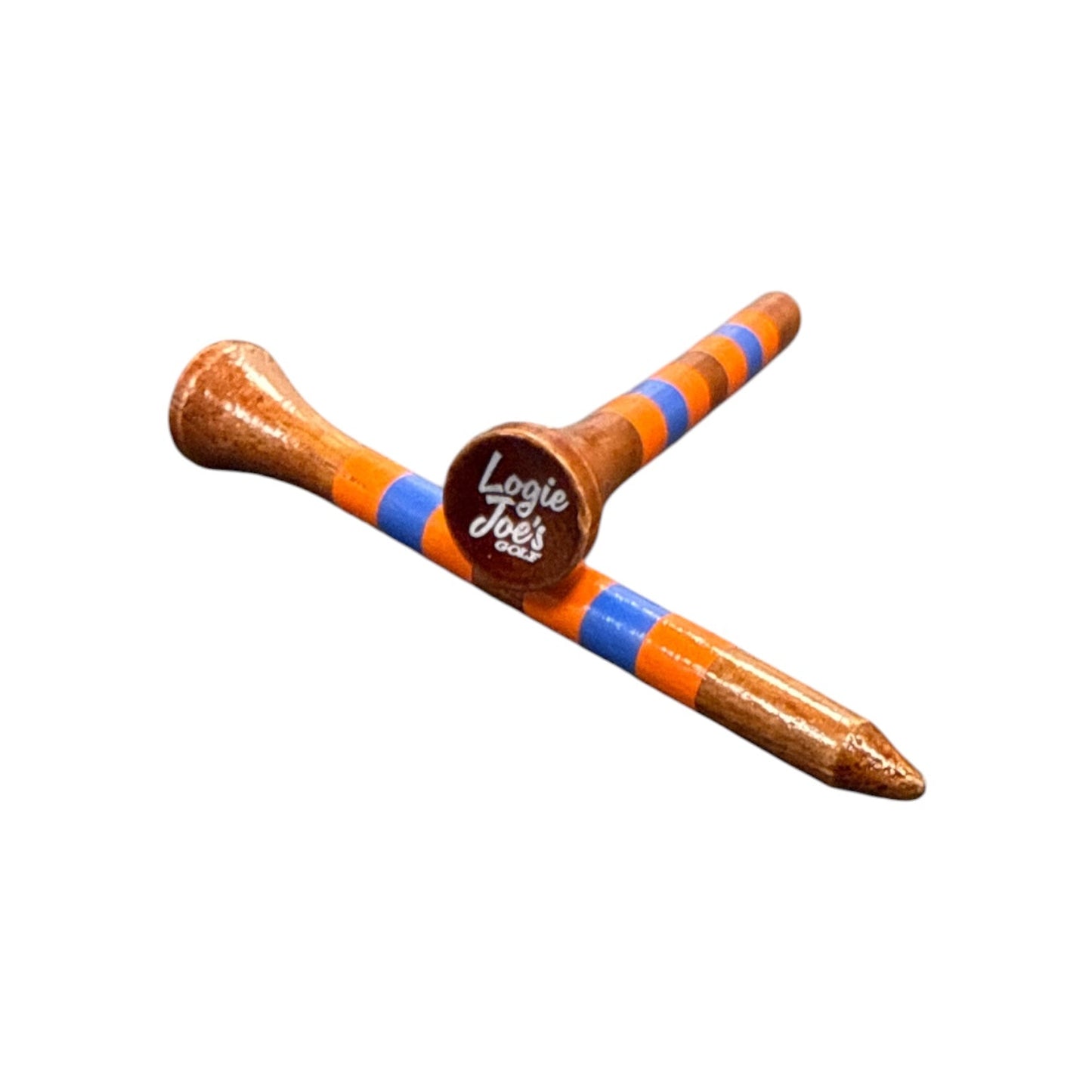 Orange Blue Stripe Premium Wooden Golf Tees | 2 3/4” Standard Size | 45 Pack Set | Durable Painted Wood Tees | Unique Designs