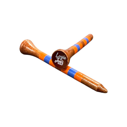 Orange Blue Stripe Premium Wooden Golf Tees | 2 3/4” Standard Size | 45 Pack Set | Durable Painted Wood Tees | Unique Designs