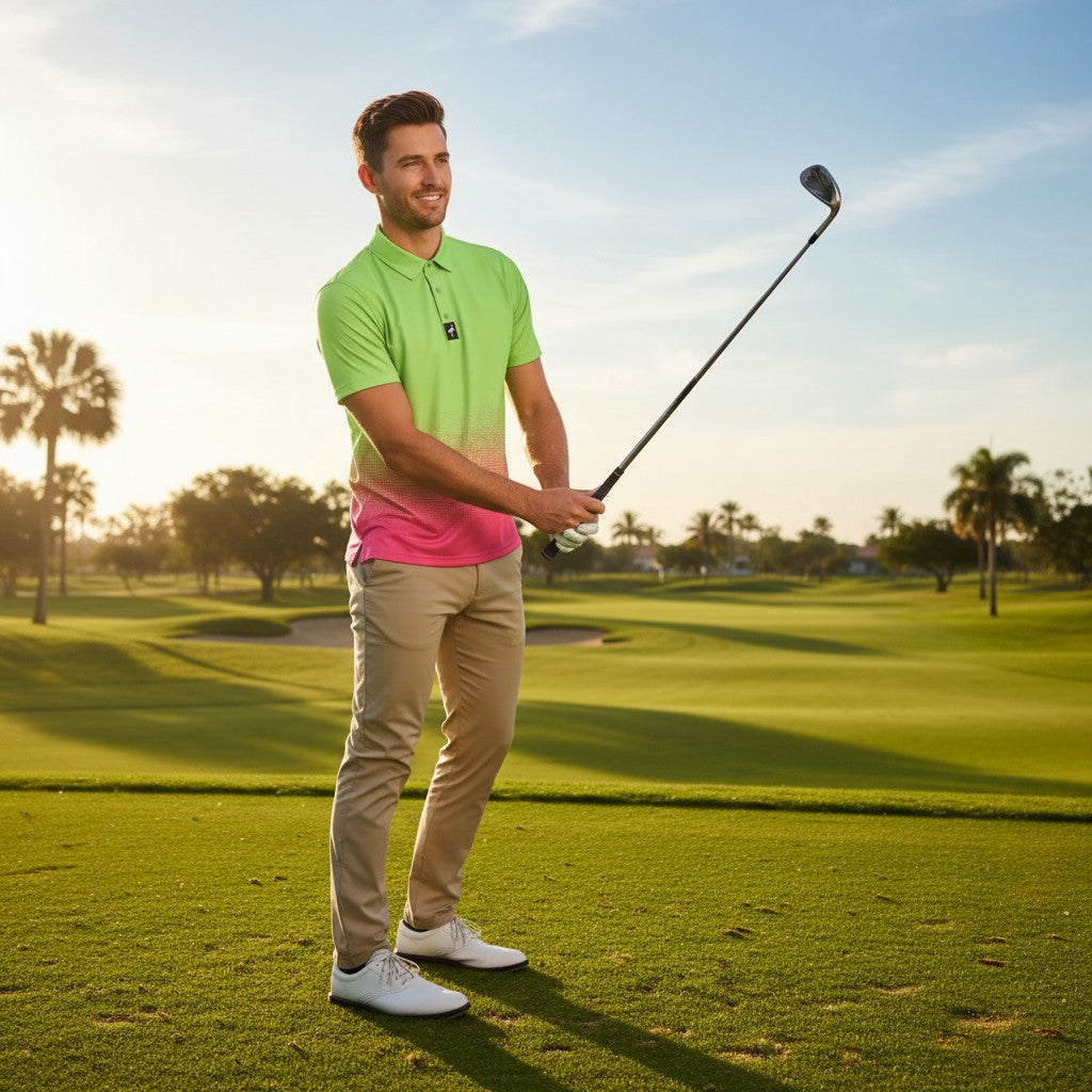 Men's Watermelon Sunset Golf Polo | Performance Stretch Golf Shirt | Moisture-Wicking Athletic Polo