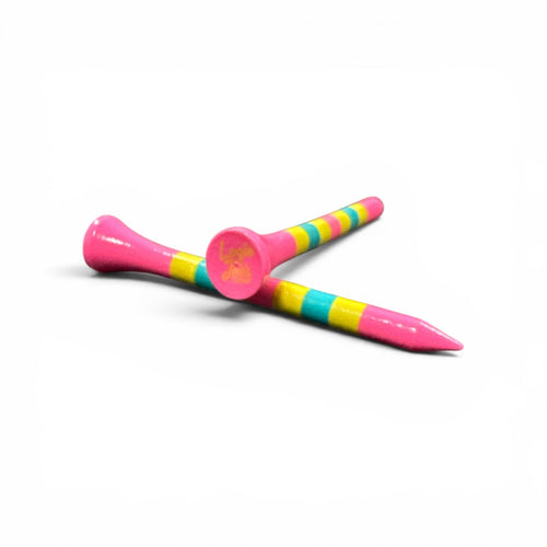 Pink Green Blue Stripe Premium Wooden Golf Tees | 2 3/4” Standard Size | 45 Pack Set | Durable Painted Wood Tees | Unique Designs