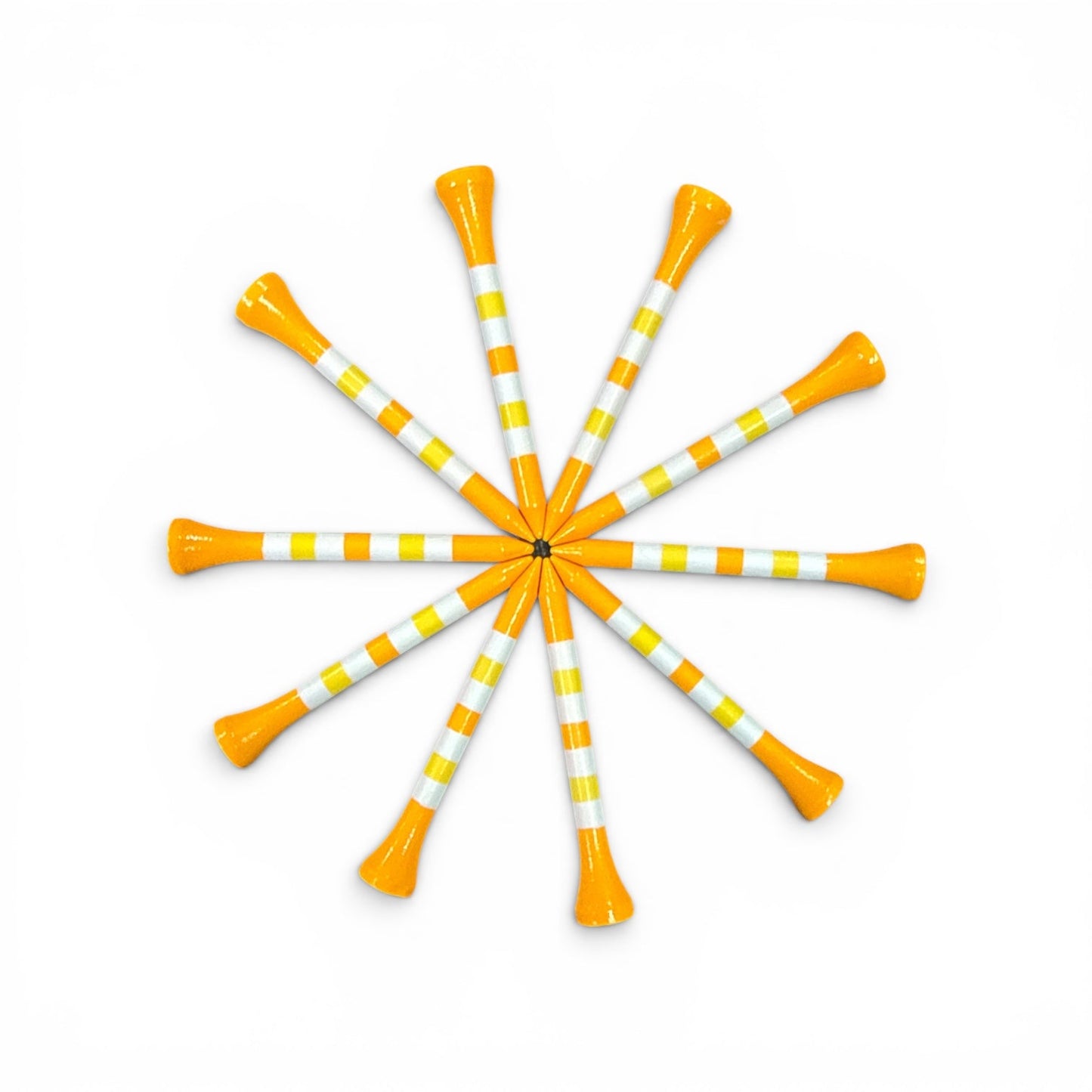 Orange Yellow Stripe Premium Wooden Golf Tees | 2 3/4” Standard Size | 45 Pack Set | Durable Painted Wood Tees | Unique Designs