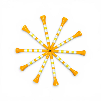Orange Yellow Stripe Premium Wooden Golf Tees | 2 3/4” Standard Size | 45 Pack Set | Durable Painted Wood Tees | Unique Designs
