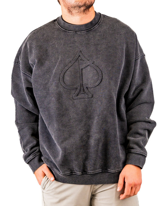 Embossed Spade Crewneck - Washed Charcoal