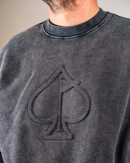 Embossed Spade Crewneck - Washed Charcoal