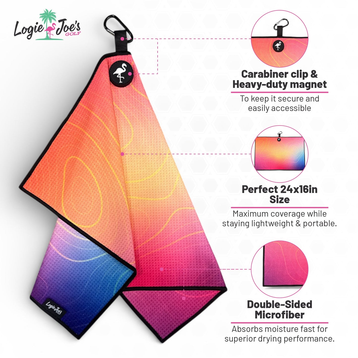 90s Party Cup Golf Towel | Premium Double-Sided Microfiber | Heavy-Duty Magnetic Towel with Carabiner Clip | 24 x 16 in