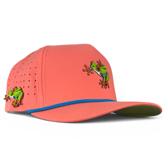 Tree Frog Golf Hat | Snapback Cap | Built-in Magnetic Ball Marker Holder + Marker Included | Adjustable | Red Eyed