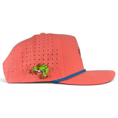 Tree Frog Golf Hat | Snapback Cap | Built-in Magnetic Ball Marker Holder + Marker Included | Adjustable | Red Eyed